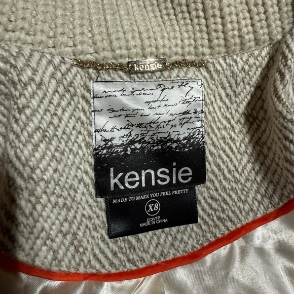 Kensie Cream Herringbone Heavyweight Coat - Picture 4 of 4